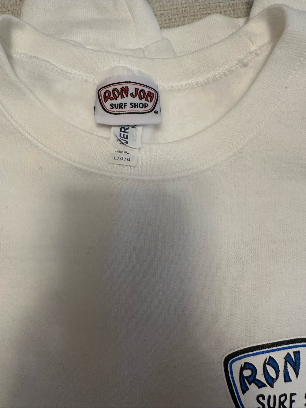 Ron Jon White Crewneck with Blue Sleeve Graphics - Picture 4 of 4